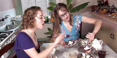 Naughty blondes lick each other',s pussy and ass in the kitchen