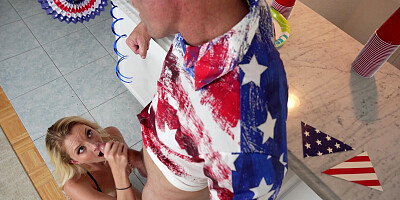 Riley Star is sucking Gi Joey's cock at 4th of July party