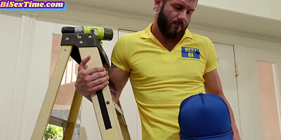 Inked gf sucking bisexual cock in interracial mmf trio