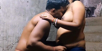 MILF with a fat ass is fucked on the stairs by her hubby