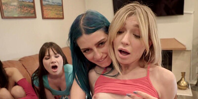 Virginal stepbrother has four girls on his hard dick