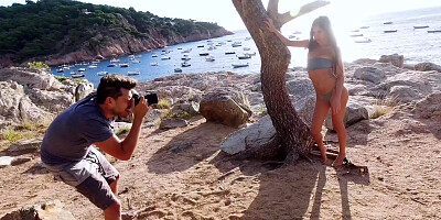 Anya Krey in bikini is posing outdoors