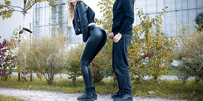 He cums on my latex leggings in public! - clothedpleasures