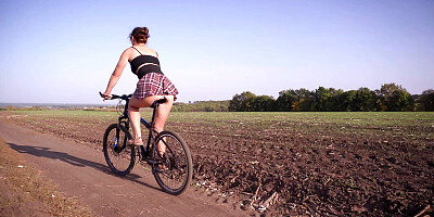 Schoolgirl 18+ Rides A Bike Under Skirt White Panties