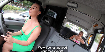 Busty Kristal Swift is playing with vibrator on backseat