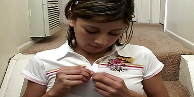 Trixie Teen fingering pussy closeup on stairs