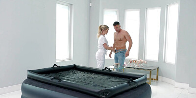 NURU MASSAGE - Stunning Blonde Slimthick Vic Rubs Of Her Client Worries With A Hot Massage