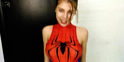 Kinky stepsister in a spiderman outfit gets creamed