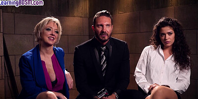 Sub BDSM MILF fucked in BDSM 3some with clothespinned slut