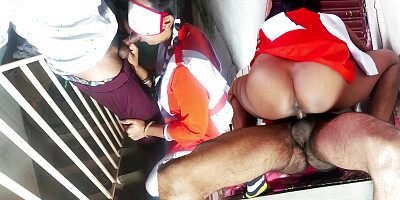 Teen schoolgirl fucked by classmate in school stairs