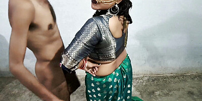 Desi indian bhabhi gave blowjob to her husband and got fucked in standing and doggy style