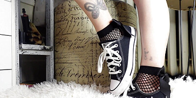 My Feet Are Tiny and Adorable in Converse, Especially with These Ankle Fishnet Socks with a Big Bow.