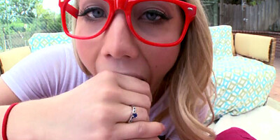 AJ Applegate pounds her own throat with a big juicy dick