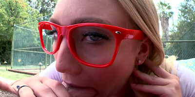 AJ Applegate pounds her own throat with a big juicy dick