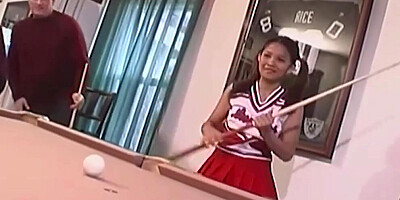 Sweet Cheerleader Hottie Gets Smashed by an Older Guy on a Pool Table