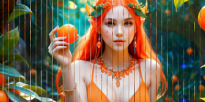 Beautiful Big Breasted Nude Elf Girl with Kumquat
