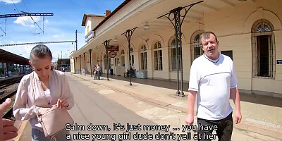 HUNT4K. Elegant coquette makes money for train using her sexy body