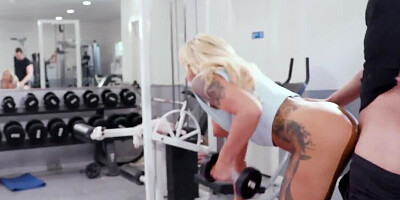 Teasing fitness instructor pay off for this slutty inked blonde