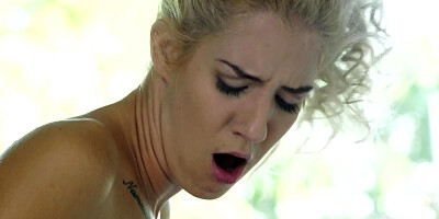 A blonde with a lovely body is getting pummeled in her pussy on the bed