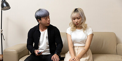 Asian blondie opens her legs to accept his manhood