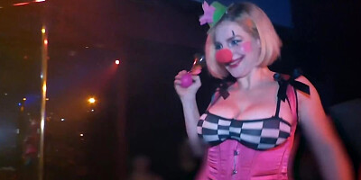 Dirty stripper is fisted and anally stimulated on stage