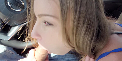 French teen Angel Emily is sucking cock in the car