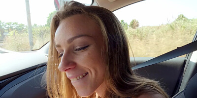 French teen Angel Emily is sucking cock in the car