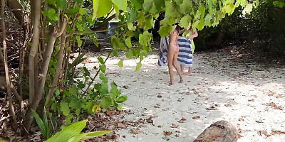 Pervert Jerks off Busty MILF and Her Stepdaughter and Cums on Their Faces While They Sunbath