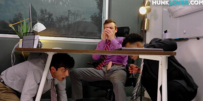 Black voyeur boss watches anal sex of employees in office