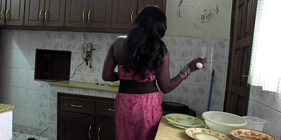 Cooking friends cock in the kitchen