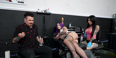Joanna Angel is sucking Logan Xander next to his sleeping GF