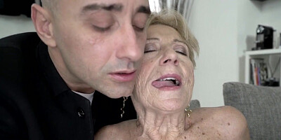 Plumper granny cockriding younger lover in passionate affair