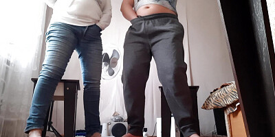 We masturbate with our stepsister in clothes so that our parents don',t catch us