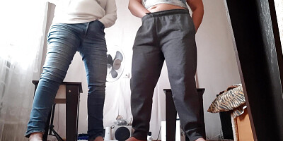 We masturbate with our stepsister in clothes so that our parents don',t catch us