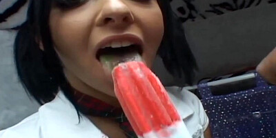 icecream truck teen 18+ in knee high white socks get long white dick creampie and eats it out of pussy