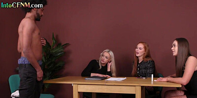 Classy CFNM British doms jerk blackcock on group meeting