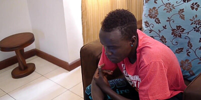 Solo amateur African twink jerks 21yo cock with oiled hand