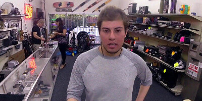 Pawnshop bottom stud gets fucked in office 3way by owners