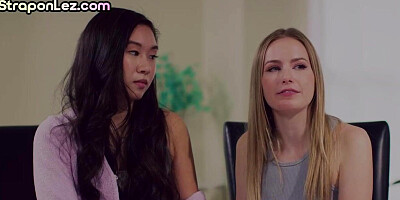 Asian 21yo and BFF lick bigtitted teacher ass in 3some