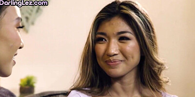 Asian petite lesbos licking on sofa be4 cuntfingering