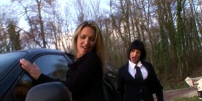 Threesome lesbian and strap-on