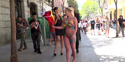 Naked busty babe paraded on the streets