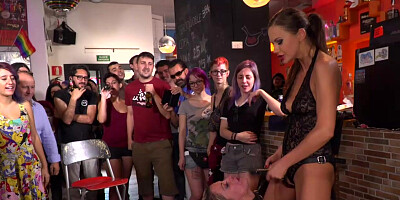 Naked busty babe paraded on the streets