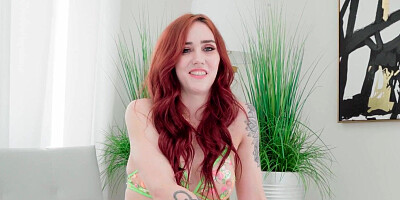 Deepthroating redhead inked MILF in lingerie spoiling BF