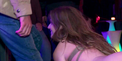 Busty slave bound and dragged to bar
