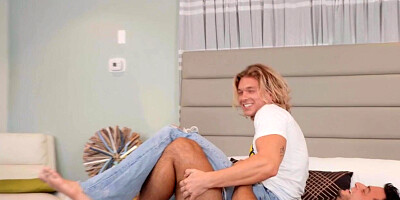 Amateur eager jock with athletic body rides BFs cock at home