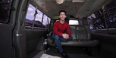 Real picked up inked guy teasing in back of the van