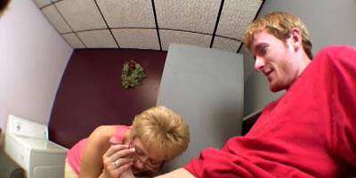 Depraved mature woman goes down on stepson to suck hard cock
