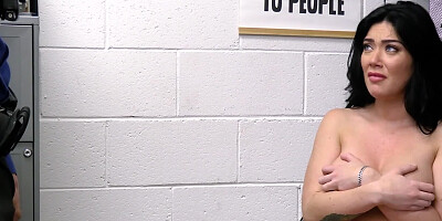 Curvy shoplifter Megan Maiden blows a naughty security officer