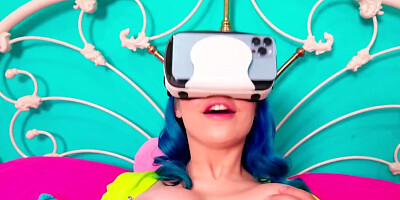 She is playing with the VR before experiencing reality